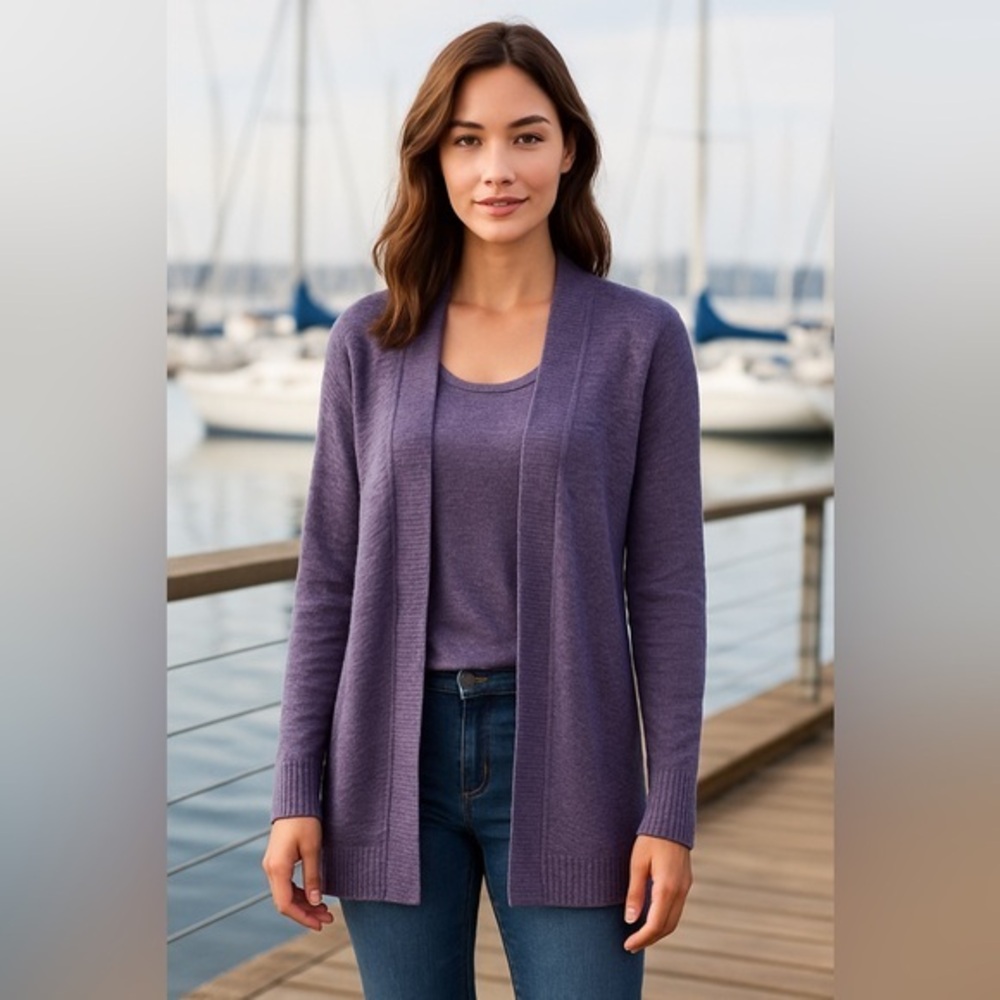Christopher & Banks Cardigan Purple Long Light Sweater EUC M #1285